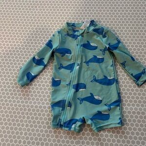 Carter's Blue and Green Rashgaurd Baby w Whales Full Zip Size 9M